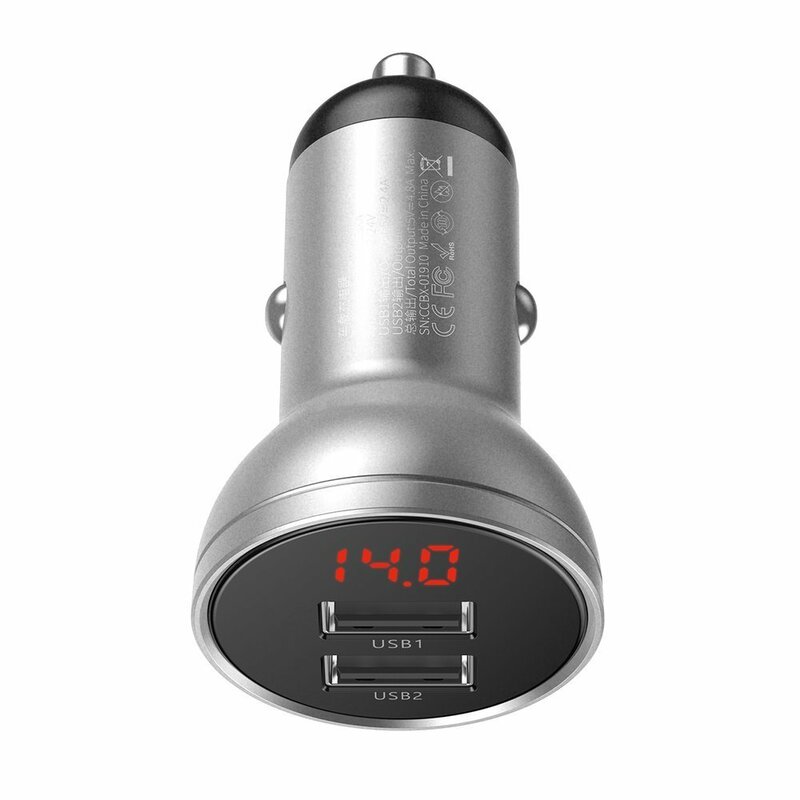 Incarcator Auto Baseus Digital Display Dual USB 4.8A 24W - CCBX-0S - Silver
