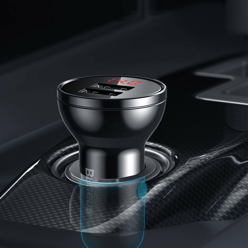 Incarcator Auto Baseus Digital Display Dual USB 4.8A 24W - CCBX-0S - Silver