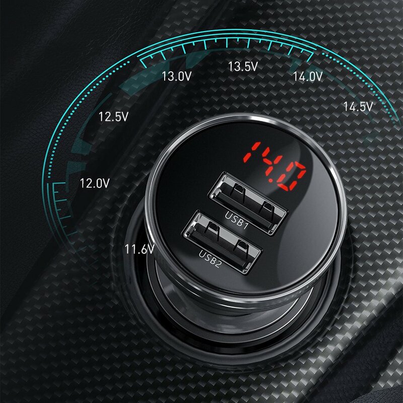 Incarcator Auto Baseus Digital Display Dual USB 4.8A 24W - CCBX-0S - Silver