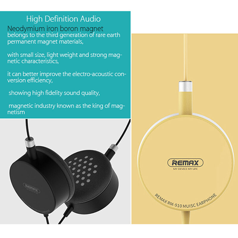 Casti On-Ear Remax Smart High Quality Stereo Sound Cu Microfon 3.5mm - RM-910 - Black