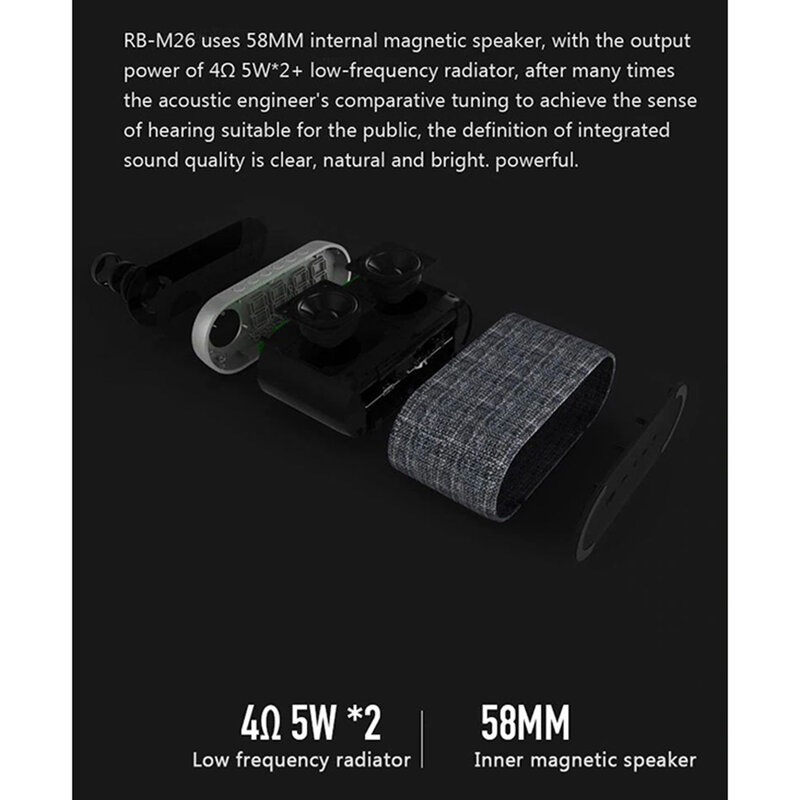 Boxa Portabila Remax Bluetooth Wireless With Alarm Clock/LED - RB-M26 - Silver