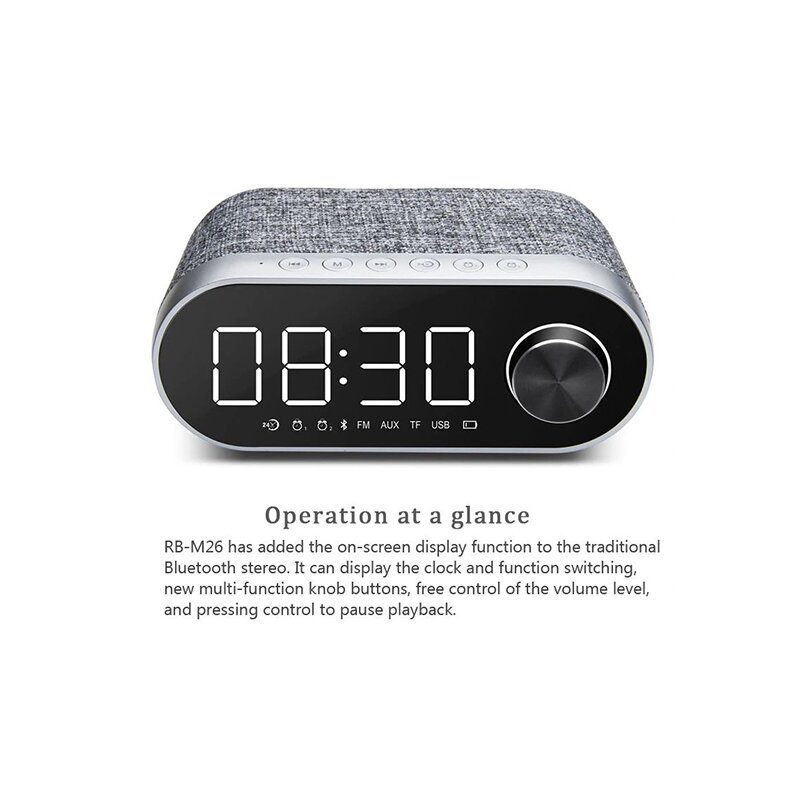 Boxa Portabila Remax Bluetooth Wireless With Alarm Clock/LED - RB-M26 - Silver