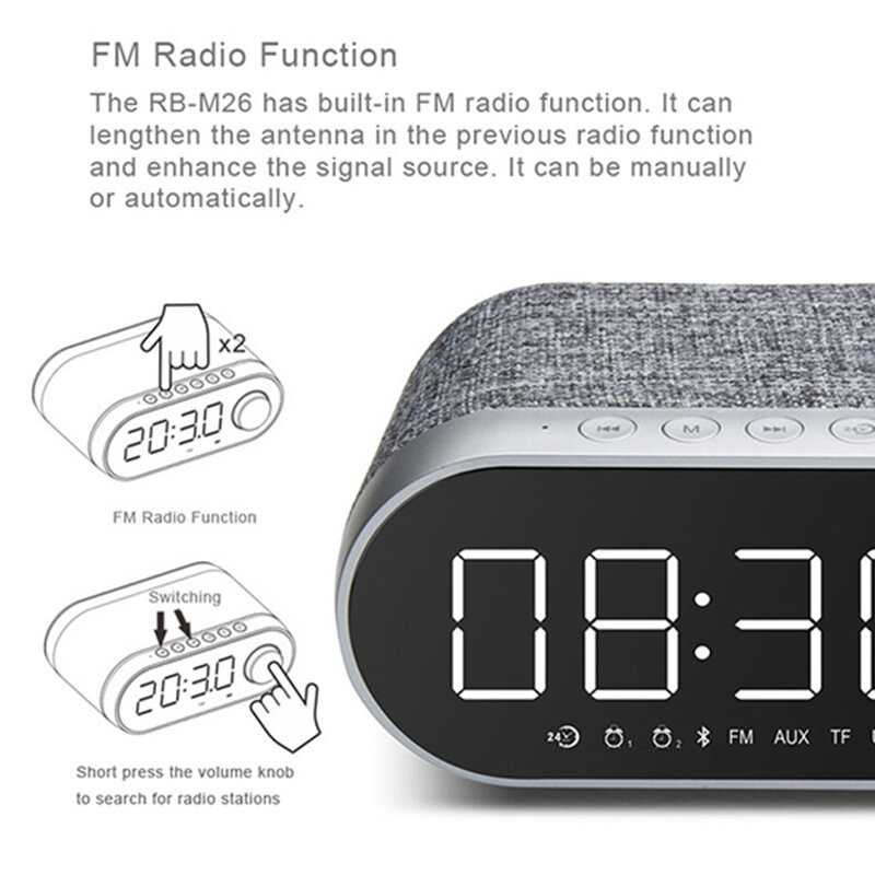 Boxa Portabila Remax Bluetooth Wireless With Alarm Clock/LED - RB-M26 - Silver