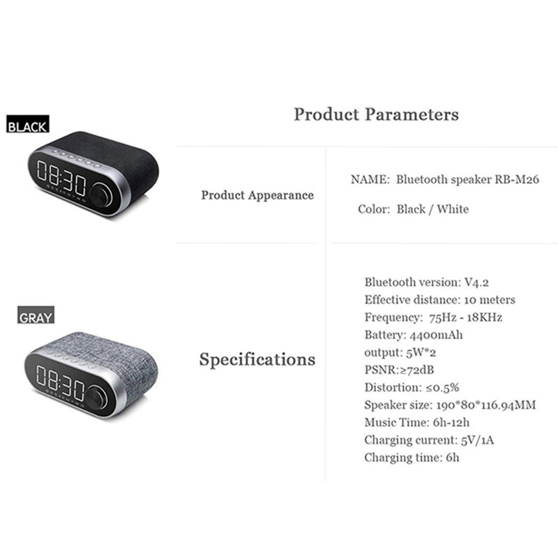 Boxa Portabila Remax Bluetooth Wireless With Alarm Clock/LED - RB-M26 - Silver