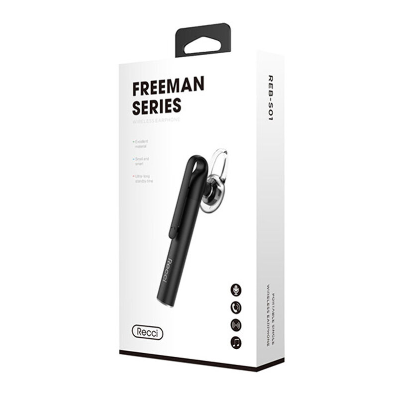 Casca Bluetooth Recci Freeman Wireless Headset In-ear Headphone - REB-S01 - Black