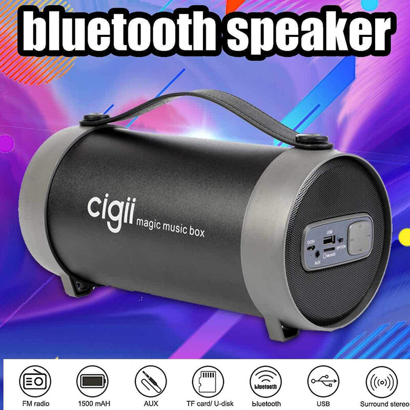 Boxa Portabila Cigii Tube TWS S22E Wireless Portable Speaker Magic Music Box Bluetooth And Radio - Black