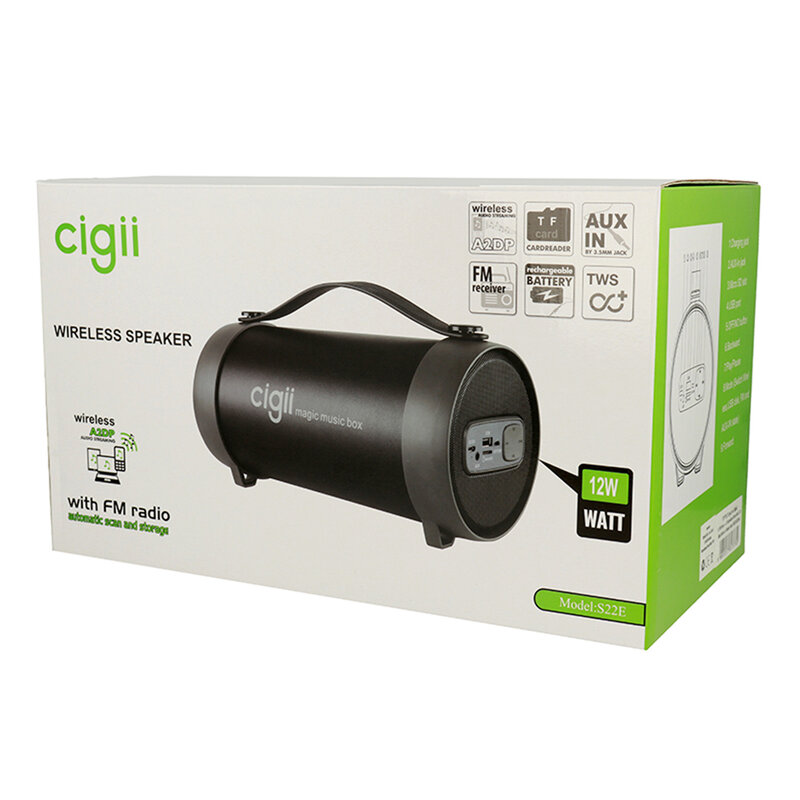 Boxa Portabila Cigii Tube TWS S22E Wireless Portable Speaker Magic Music Box Bluetooth And Radio - Black