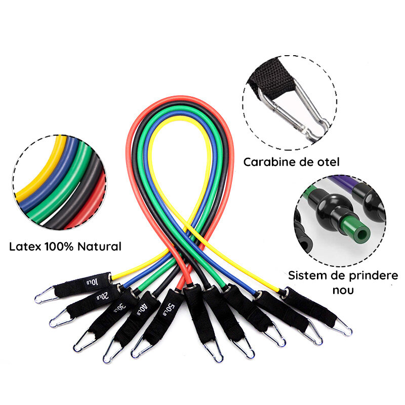 Set antrenament, 11 piese cu benzi de rezistenta, 45+ exercitii diferite