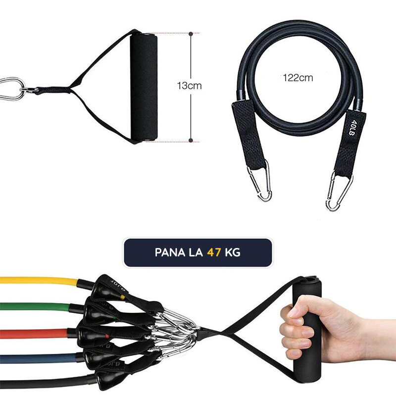 Set antrenament, 11 piese cu benzi de rezistenta, 45+ exercitii diferite