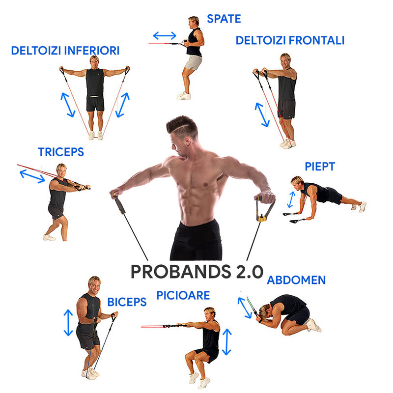 Set antrenament, 11 piese cu benzi de rezistenta, 45+ exercitii diferite