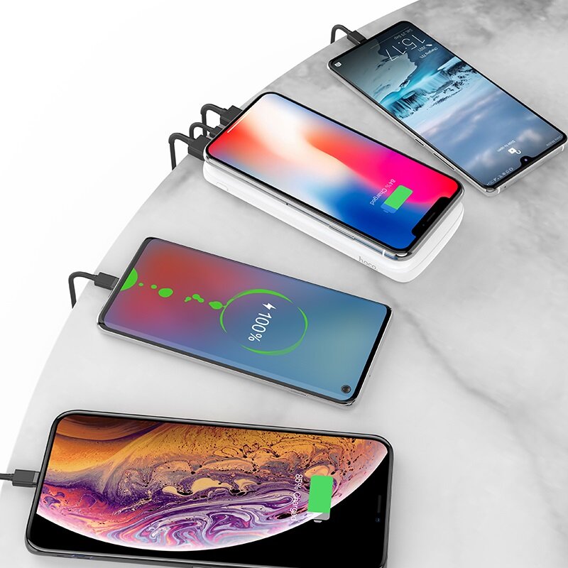 Baterie Externa Hoco J56 Sea Power 4-in-1 Wireless 10W/7.5W/5W USB/Type-C LED Indicator 10000mAh - White