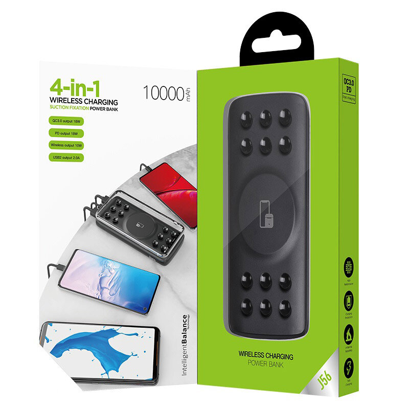 Baterie Externa Hoco J56 Sea Power 4-in-1 Wireless 10W/7.5W/5W USB/Type-C LED Indicator 10000mAh - Black