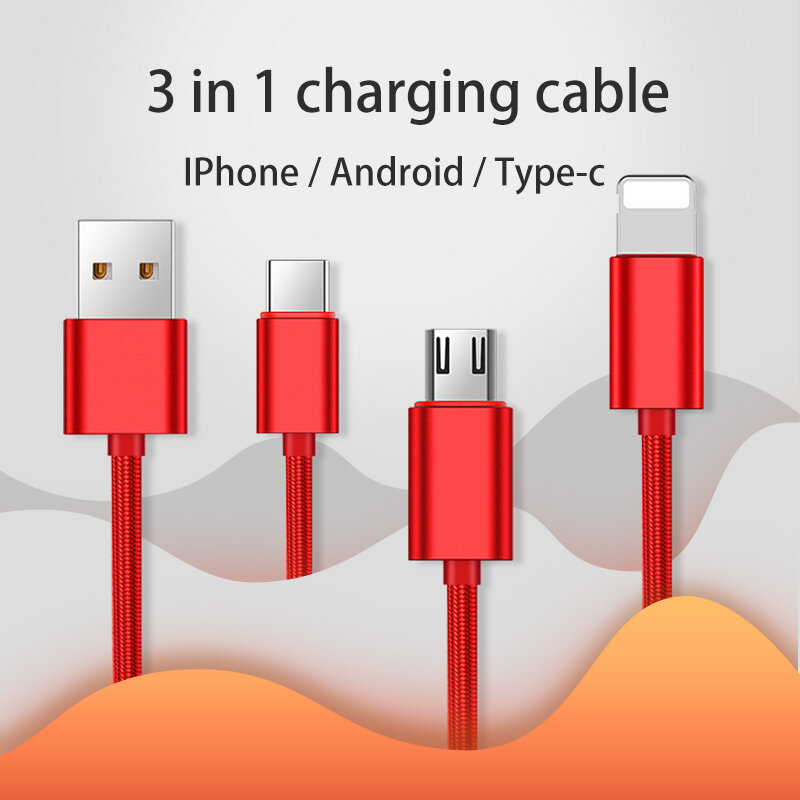 Cablu Incarcare Mobster 3in1, Lightning, Micro-USB, Type-C - USB-007A - Rosu