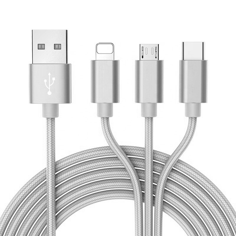 Cablu Incarcare Mobster 3in1, Lightning, Micro-USB, Type-C - USB-007A- Argintiu