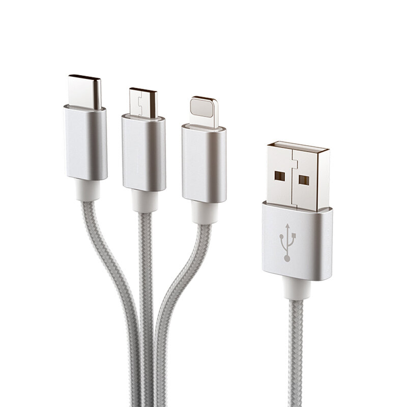 Cablu Incarcare Mobster 3in1, Lightning, Micro-USB, Type-C - USB-007A- Argintiu