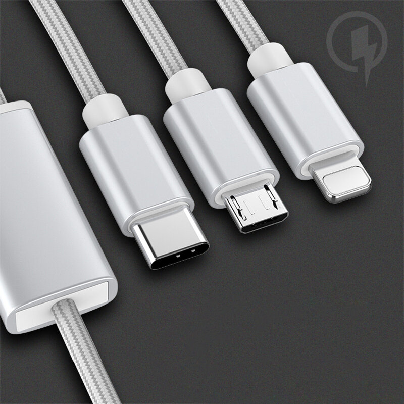 Cablu Incarcare Mobster 3in1, Lightning, Micro-USB, Type-C - USB-007A- Argintiu