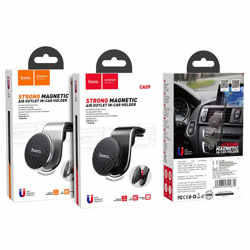 Suport auto magnetic pentru grila de ventilatie Hoco CA59, argintiu