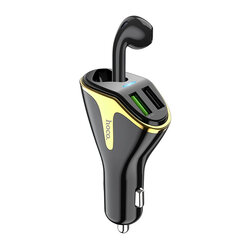 Incarcator Auto Hoco E47 Traveller Dual USB QC3.0 Cu Casca In-Ear Wireless Bluetooth + Suport Interior - Black