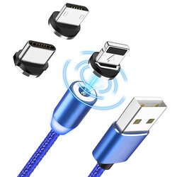 Cablu De Incarcare Mobster 3in1 Magnetic LED, Fast Charge, 1m - MC-001 - Albastru