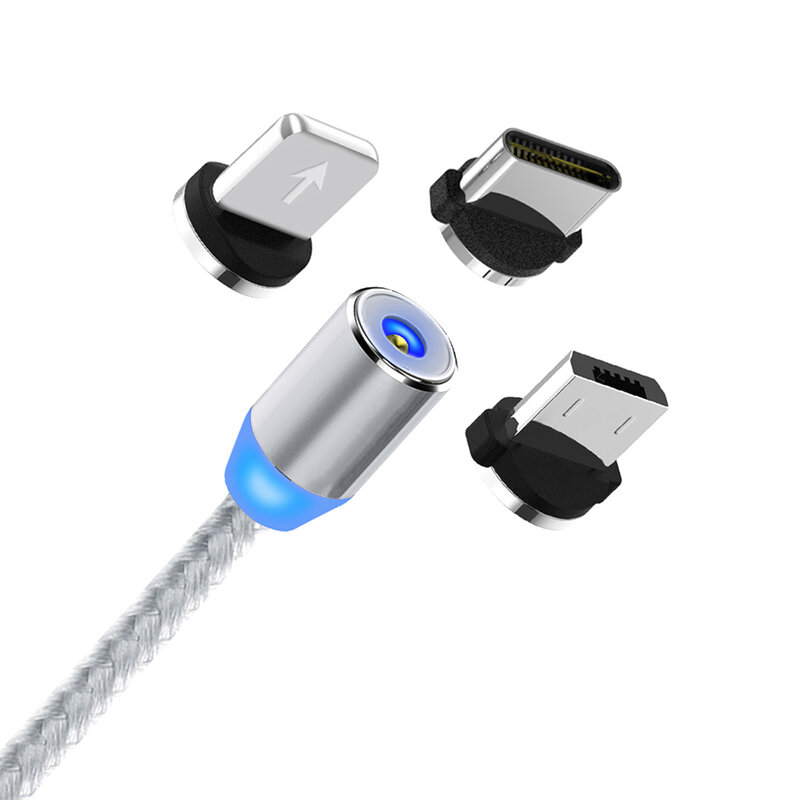 Cablu de incarcare Mobster 3in1 Magnetic LED, Fast Charge, 1m - MC-001 - Argintiu