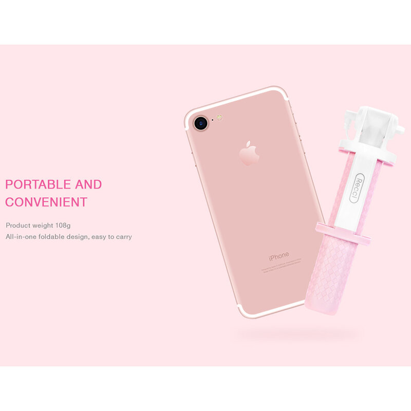 Suport Selfie Stick Recci Nimble Series Wireless Bluetooth Hidden Earphone Plug Cable - RST-C01 - White