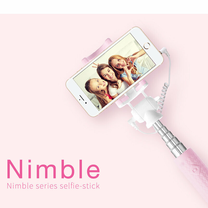 Suport Selfie Stick Recci Nimble Series Wireless Bluetooth Hidden Earphone Plug Cable - RST-C01 - Pink