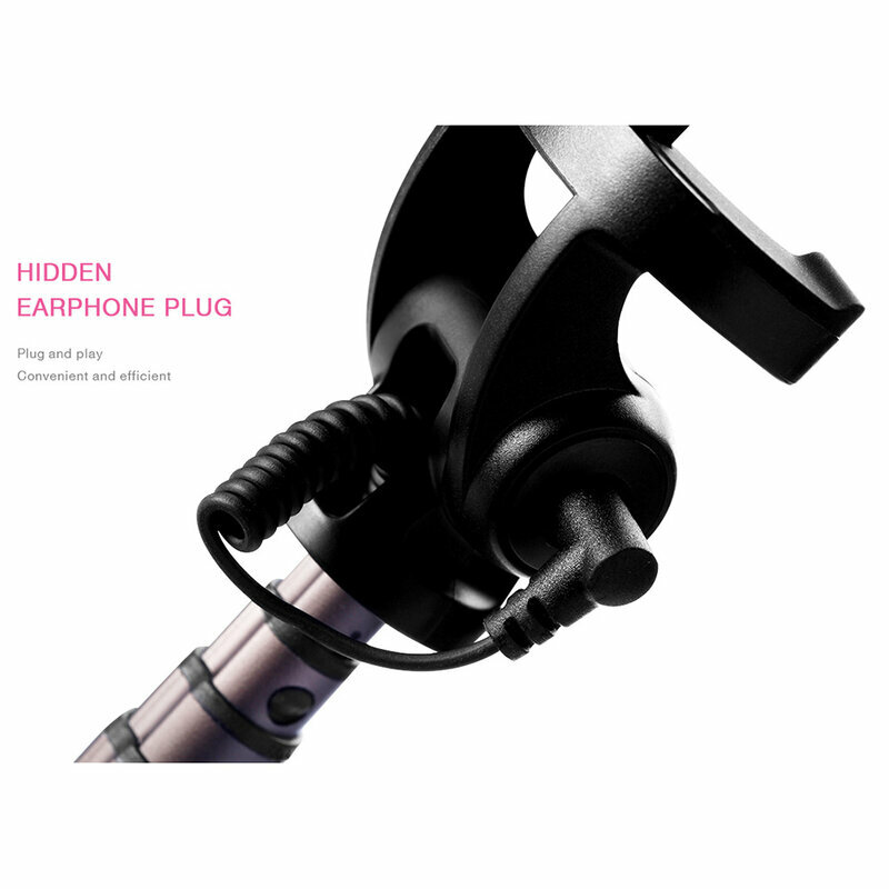 Suport Selfie Stick Recci Nimble Series Wireless Bluetooth Hidden Earphone Plug Cable - RST-C01 - Pink