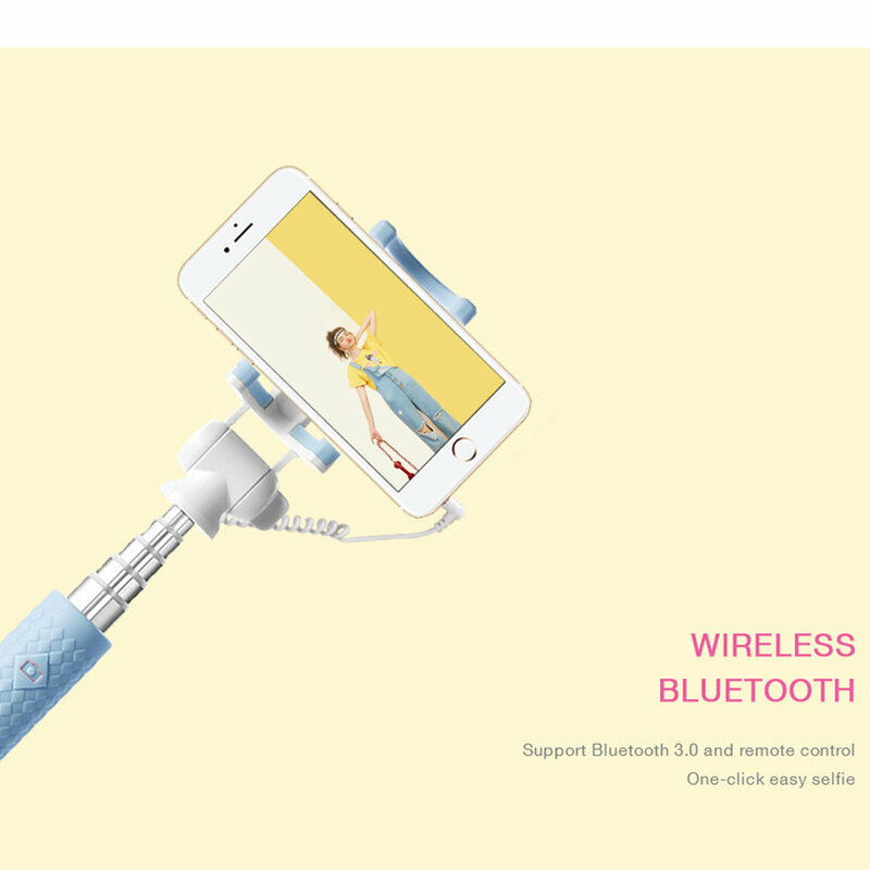 Suport Selfie Stick Recci Nimble Series Wireless Bluetooth Hidden Earphone Plug Cable - RST-C01 - Pink