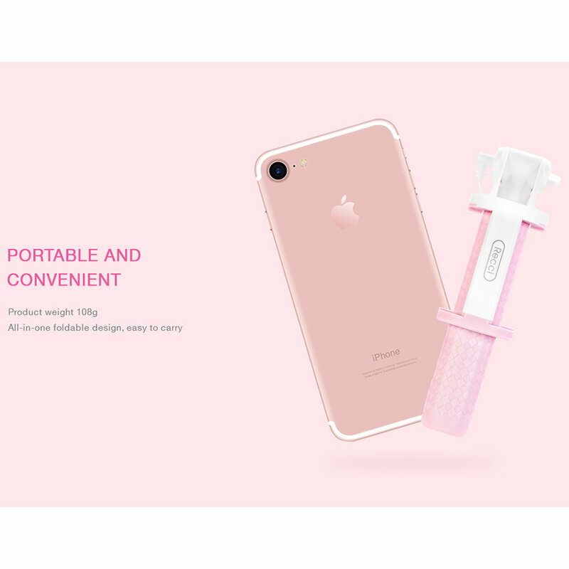 Suport Selfie Stick Recci Nimble Series Wireless Bluetooth Hidden Earphone Plug Cable - RST-C01 - Pink