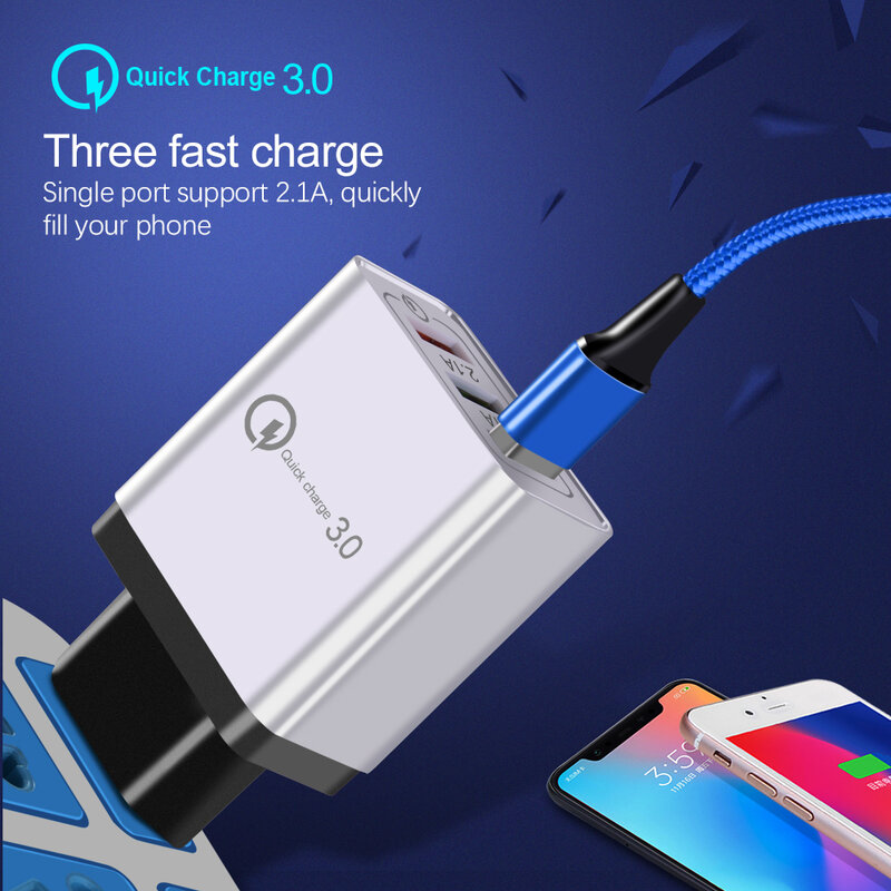 Incarcator Priza Qualcomm Fast 3xUSB 4.8A Quick Charge USB 3.0 - Alb/Negru