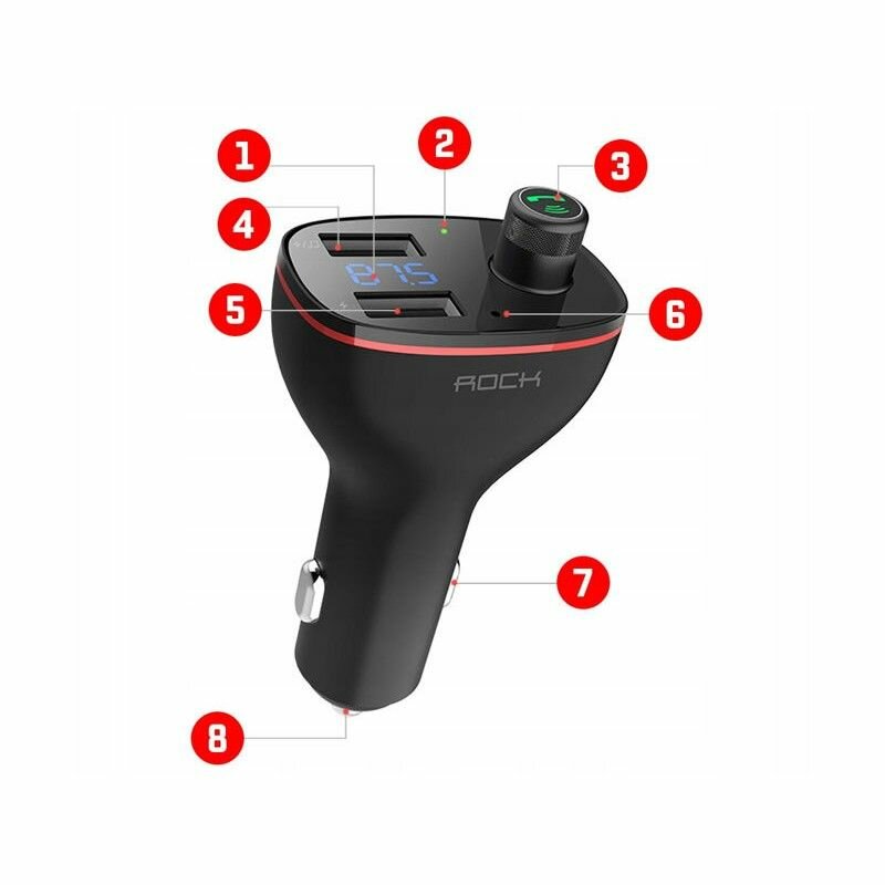 Incarcator Auto Cu Modulator FM Rock B300 Bluetooth MP3 Wireless Dual-USB - Black