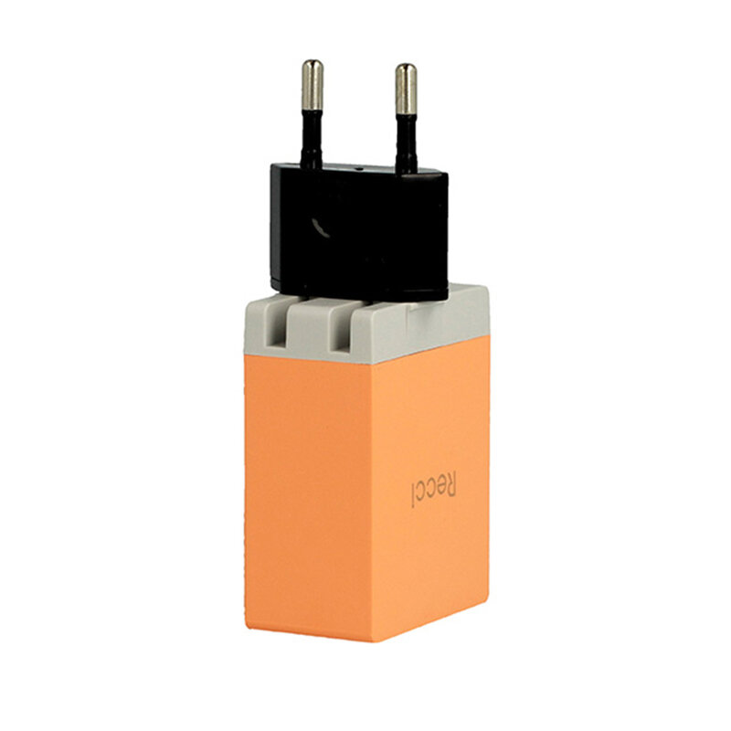 Incarcator Priza Recci Cube RUC5003 4x USB 2.1A CN/US Plug + EU Black Adapter - Orange