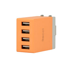 Incarcator Priza Recci Cube RUC5003 4x USB 2.1A CN/US Plug + EU Black Adapter - Orange