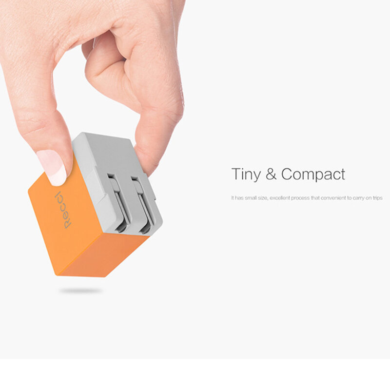 Incarcator Priza Recci Cube RUC5003 4x USB 2.1A CN/US Plug + EU Black Adapter - Orange