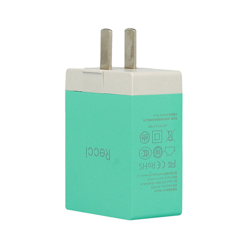 Incarcator Priza Recci Cube RUC5003 4x USB 2.1A CN/US Plug + EU Black Adapter - Green