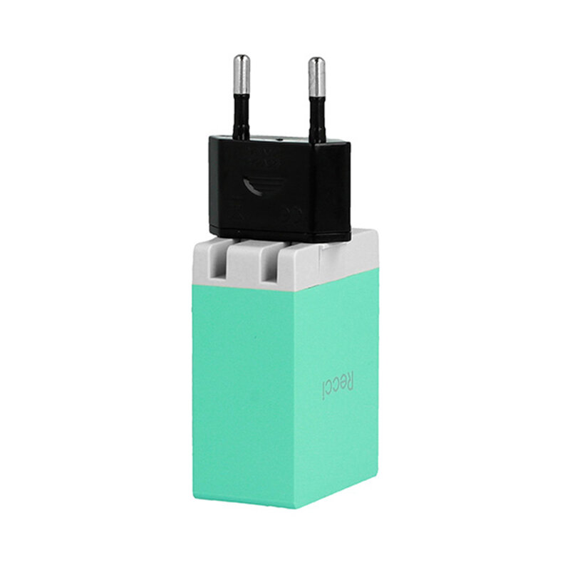 Incarcator Priza Recci Cube RUC5003 4x USB 2.1A CN/US Plug + EU Black Adapter - Green
