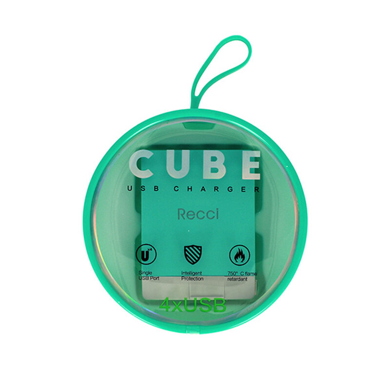 Incarcator Priza Recci Cube RUC5003 4x USB 2.1A CN/US Plug + EU Black Adapter - Green
