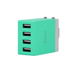 Incarcator Priza Recci Cube RUC5003 4x USB 2.1A CN/US Plug + EU Black Adapter - Green