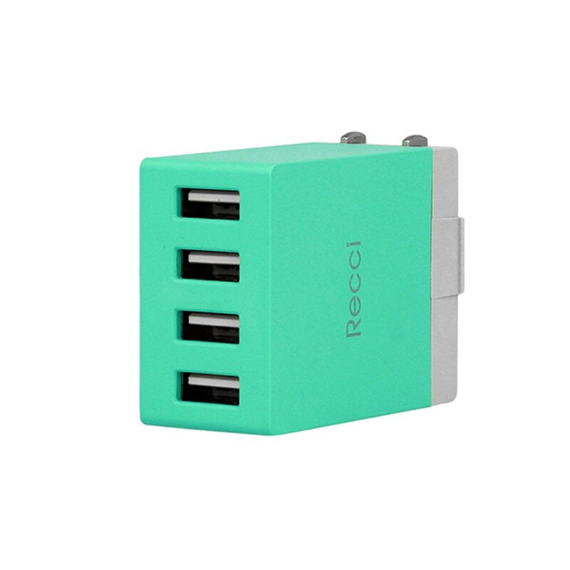 Incarcator Priza Recci Cube RUC5003 4x USB 2.1A CN/US Plug + EU Black Adapter - Green