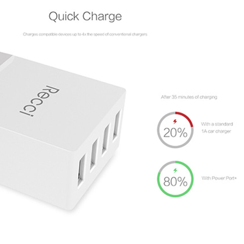 Incarcator Priza Recci Cube RUC5003 4x USB 2.1A CN/US Plug + EU Black Adapter - Green
