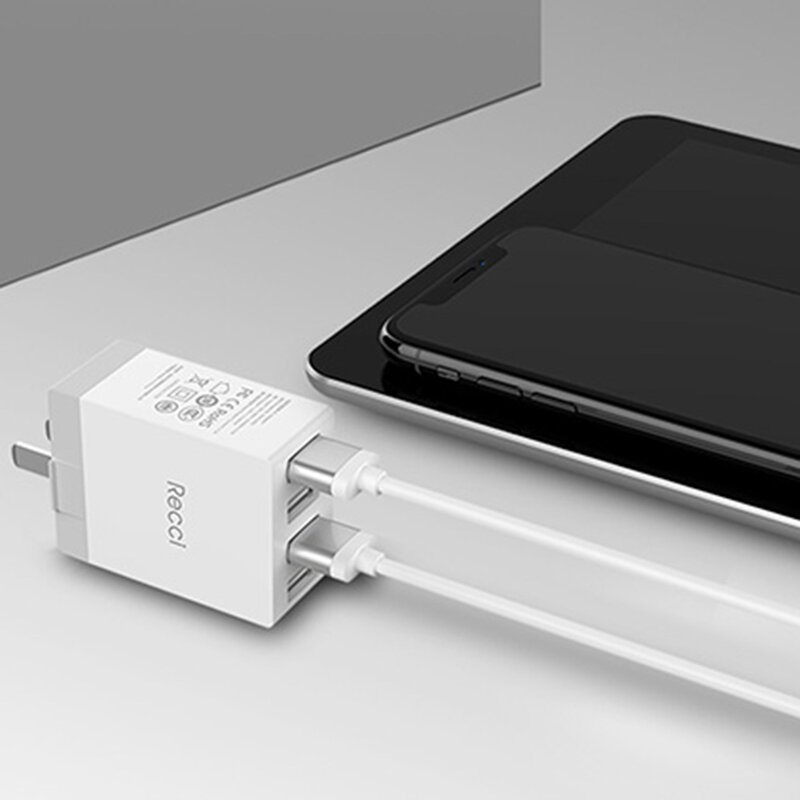 Incarcator Priza Recci Cube RUC5003 4x USB 2.1A CN/US Plug + EU Black Adapter - Green