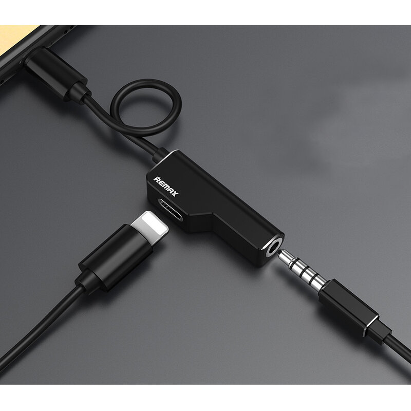 Convertor Audio Remax Enjoy Series Splitter Adapter Lightning to Lightning/AUX Jack 3,5mm - RL-LA02i 3.5Lt - Black