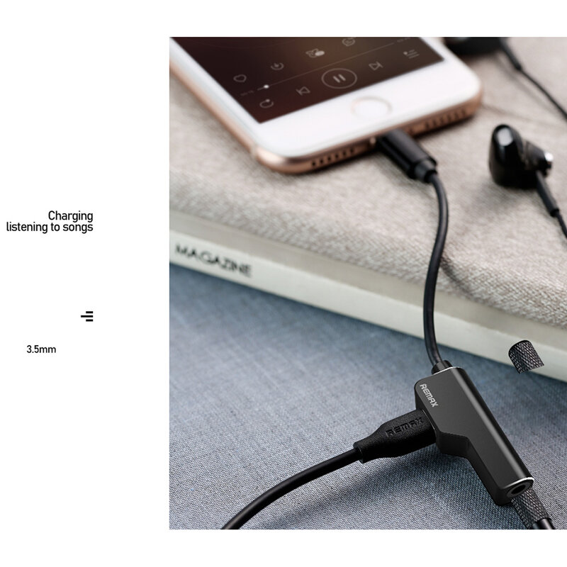 Convertor Audio Remax Enjoy Series Splitter Adapter Lightning to Lightning/AUX Jack 3,5mm - RL-LA02i 3.5Lt - White