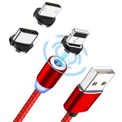 Cablu de incarcare Mobster 3in1 Magnetic LED, Fast Charge, 1m - MC-001 - Rosu