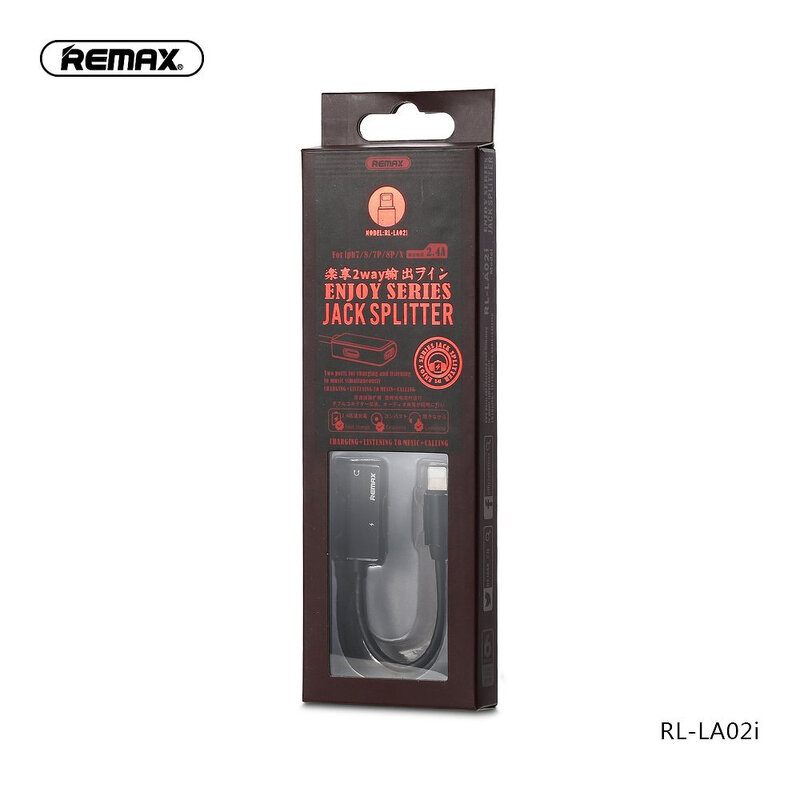 Convertor Audio Remax Enjoy Series Splitter Adapter Lightning to Lightning + Lightning Audio - RL-LA02i - Black