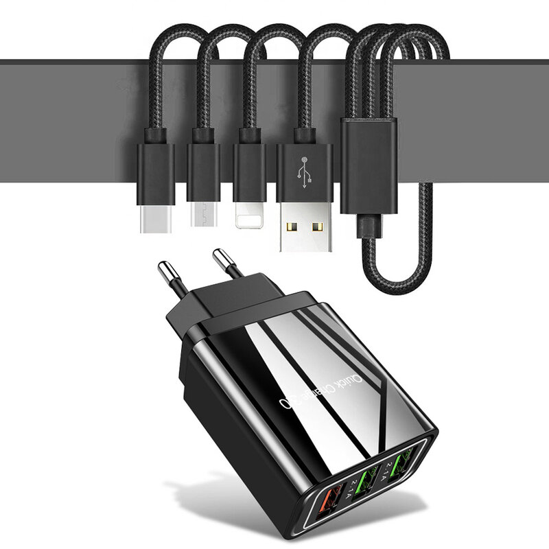 Incarcator Priza Qualcomm Fast 3xUSB 5.1A Quick Charge + Cablu 3in1, 1.2m - Negru