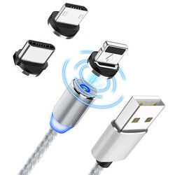 Cablu de incarcare Mobster 3in1 Magnetic LED, Fast Charge, 1m - MC-001 - Argintiu