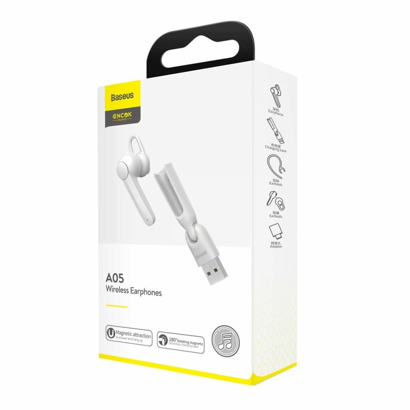 Casca Bluetooth Baseus A05 Wireless Earphone Headset BT V5.0 + USB Docking Station - NGA05-02 - White