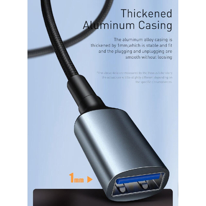 Cablu De Date Baseus Cafule Durable Nylon Extension USB 3.0(male)/USB 3.0(female) 2A 1m - CADKLF-B0G - Gray