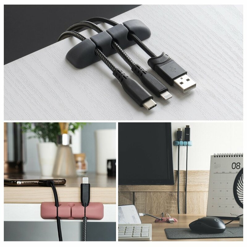 [Pachet 4x] Organizator cabluri Ringke Silicone One Color Autoadeziv Pentru Birou - ACOR0002 - Black